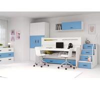 Lit superposé enfant avec rangement et matelas 80x200 IDA 1 - blanc / bleu