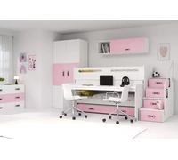 Lit superposé enfant avec rangement et matelas 80x200 IDA 1 - blanc / rose