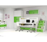 Lit superposé enfant avec rangement et matelas 80x200 IDA 1 - blanc / vert