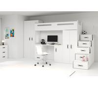 Lit superposé enfant avec rangement et matelas 80x200 IDA 4 - blanc