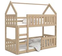 Lit superposé enfant Cabane Mini 80 x 160 cm - Bois massif - Barrière de sécurité incluse - Pin