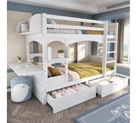 Lit Superposé Enfant Modenvie 90x200 avec bureau pliable et 2 tiroirs blanc