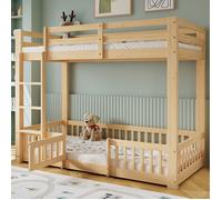Lit superposé enfant O.Ye avec escalier droit et barrières de sécurité, bois naturel, 90x200 cm multicolore LITS SUPERPOSES