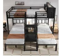 Lit superposé enfant REDOM métal+bois noir90+140×200cm escalier de sécurité anti-glisse et rangements pratiques 3pl LITS SUPERPOSES