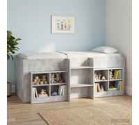 Lit superposé exclusif pour enfants, couleur gris béton, dimensions 75 x 190 cm, fabriqué en panneaux de particules