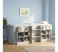 Lit superposé exclusif pour enfants, couleur gris béton, dimensions 90 x 190 cm, fabriqué en panneaux de particules