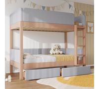 Lit superposé Flieks 90 x 200 cm avec 2 tiroirs, lit mezzanine pour enfants avec échelle, lit simple pour enfants avec sommier à lattes et barrière de sécurité pour 2 enfants, gris