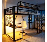 Lit superposé Flieks 90x200 cm avec bureau et prise électrique, lit superposé pour enfants avec barrière de sécurité et panier de rangement amovible, lit pour adolescents avec moustiquaire, couleur no