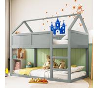 Lit superposé Fortuna Lai, 90 * 200 cm, lit simple superposé bas, lit mezzanine avec escalier, cadre en bois massif, gris.