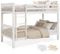 Lit superposé Homestyle4u (90x200 / 140x200) – Lit en bois blanc avec 2 matelas, tiroirs de rangement et option lit d'appoint