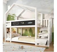 Lit superposé - LANGTU - Treehouse - 2x90x200 cm - Tableau noir inclus - Pin massif blanc