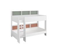Lit superposé LEANE 90x200 Blanc - Niches réversibles vert céladon ou terracotta