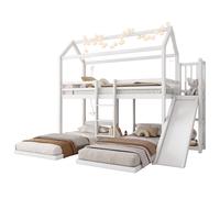 Lit superposé, lit d'enfant, structure solide, avec toboggan, design unique du toit, configuration à trois couchages, espace de rangement dans le lit supérieur