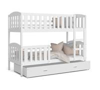 Lit superposé LUNA 90X190 cm - 2 Matelas 2 Sommiers et Tiroir inclus Blanc