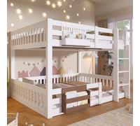 Lit superposé Merax 140 x 200 cm, lit mezzanine en fer avec rangements, échelle, barrières de sécurité, lit d'enfant, lit superposé, lit pour adolescent, blanc