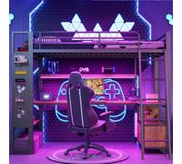Lit superposé Merax 90 x 200 cm, avec bande lumineuse LED, plaque métallique, bureau, plusieurs étagères, port USB, lit bébé, lits superposés, noir