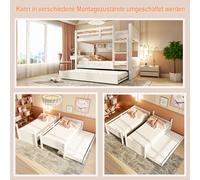 Lit superposé Merax 90 x 200 cm avec lit gigogne et sommier à lattes, lit en bois convertible en 2 lits simples, lit d'enfant avec échelle et barrière de sécurité, blanc