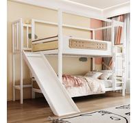 Lit superposé Merax pour enfants 90 x 200 cm avec barrières de sécurité en forme de biscuit, lit cabane avec toboggan et échelle de sécurité extra-large, lit mezzanine en bois, bois