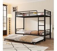 Lit superposé métal noir 90x200 + gigogne 90x190, 3 couchages, barrières de sécurité, sans matelas