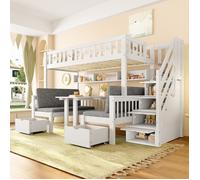 Lit superposé - MINIMAL - MINIMAL - 90x200 cm - Bureau pliant & rangement - Pin blanc