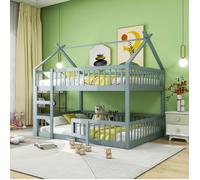 Lit superposé - O.YE - 140x200 cm - Bois massif gris - Design loft - 2 places