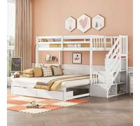 Lit superposé peu encombrant avec lit extensible, 2 tiroirs et sommier à lattes, en pin robuste blanc, sûr pour les enfants, 90 x 200cm, blanc