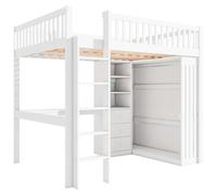Lit superposé pour enfant - 140 x 200 cm - Bureau - Armoire - 3 tiroirs - Espace de rangement ouvert - Blanc/Pin