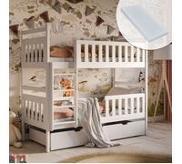 Lit superposé pour enfant 80x180 cm - 2 matelas Inclus - Avec 2 tiroirs + sommier - Convertible en 2 lits simples - Blanc