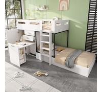 Lit superposé pour enfant, 90x200 cm, avec espace de rangement. Lit double avec sommier à lattes. Lit en hauteur avec bureau et armoire. Lit pour adolescent avec tiroirs, étagères et échelle. Couleur 