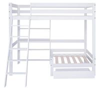 Lit superposé pour enfant 90x200 cm - Blanc. Lit superposé demi-hauteur avec canapé et grand tiroir de rangement