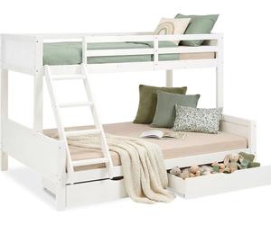 Lit superposé pour enfant avec 2 tiroirs de lit, 90x200 cm et 140x200 cm, bois blanc – lit mezzanine / lit superposé double