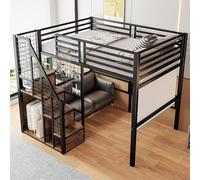 Lit superposé pour enfant, dimensions 140x200 cm, structure en métal avec escalier et étagère, lit superposé multifonctionnel pour enfants, adolescents et adultes, sans matelas (noir, 140x200)
