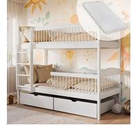 Lit superposé pour enfant - Matelas inclus - Taille de couchage 90x190 cm - Avec 2 tiroirs - Autres tailles 80x180 / 90x200 -