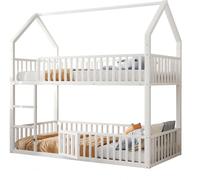 Lit superposé pour enfants 90 × 200 cm, lit double en métal, lit superposé avec escalier, style loft, lit du bas avec une petite porte qui s'ouvre et se ferme