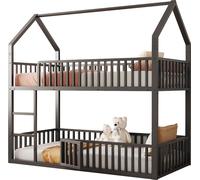 Lit superposé pour enfants 90 × 200 cm, lit double en métal, lit superposé avec escalier, style loft, lit du bas avec une petite porte qui s'ouvre et se ferme