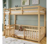 Lit superposé pour enfants 90 x 200 avec barrières et portes, lit superposé pour 2 enfants, lit simple en bois massif, lit superposé multifonctionnel, lit pour adolescents avec échelle, lit double ave