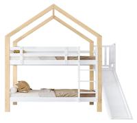 Lit superposé pour enfants - 90 x 200 cm - Avec toboggan - Escalier en angle à trois marches - Barrières de sécurité - Fabriqué en bois massif et MDF - Sans espace de rangement