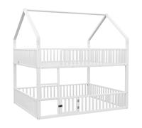 Lit superposé pour enfants 90 x 200 cm, lit double en métal, lit superposé avec escalier, style loft, lit du bas avec petite porte qui s'ouvre et se ferme, blanc, métal, 200 cm, 90 cm
