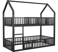 Lit superposé pour enfants 90 x 200 cm, lit double en métal, lit superposé avec escalier, style loft, lit inférieur avec petite porte qui s'ouvre et se ferme, noir, métal, 200 cm, 90 cm