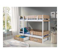 Lit superposé pour enfants avec barrière 80x180 HALVER 1 – blanc / chêne artisan, version droite