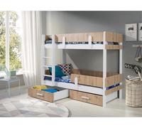 Lit superposé pour enfants avec barrière 80x180 HALVER 1 – blanc / chêne artisan, version gauche