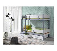 Lit superposé pour enfants avec barrière 80x180 HALVER 1 – gris / blanc, version droite