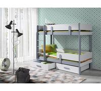 Lit superposé pour enfants avec barrière 80x180 HALVER 1 – gris / blanc, version gauche