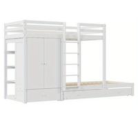 Lit superposé pour enfants avec lit escamotable et armoire – Lit pour enfants gain de place avec espace de rangement – Blanc