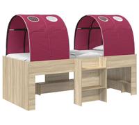 Lit superposé pour enfants avec tunnel, ensemble de 3 pièces. Finition chêne Sonoma et rouge