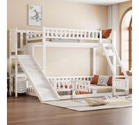 Lit superposé pour enfants, dimensions 90 x 200 cm + 140 x 200 cm, avec toboggan, escalier, étagères et barrières de sécurité, conforme à la norme EN747, en bois de pin et MDF, de couleur blanche