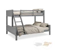 Lit Superposé avec Deux Matelas 90x200 et 140x200 cm Lit mezzanine 2 Places en Bois Gris Lit D'Enfant Lit Hauteur Sommier à lattes