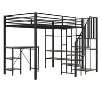 Lit superposé pour enfants et adolescents - Lit combiné avec armoire d'angle - 120 x 200 cm - Fabriqué en MDF et en métal - Comprend un bureau - Offre des espaces de rangement - Couleur : noir