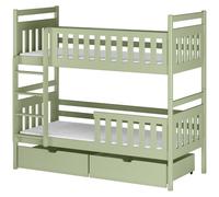 Lit superposé pour enfants, lit de 90x200 cm | Avec 2 matelas et tiroirs, échelle verticale & sécurité anti-chute | Lit superposé peu encombrant pour la chambre d'enfant | 97x208x171 cm (lxpxh) | Vert