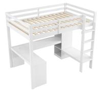 Lit superposé pour enfants - Lit modulable - 140 x 200 cm - Étagères multifonctionnelles - Bureau intégré sous le lit - Éclairage LED et ports USB - Armoire avec espace de rangement - Blanc